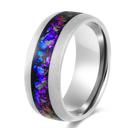 Stellar Drift Sandblasted Silver Tungsten Ring with Nebula Inlay