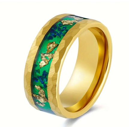 Gilded Legacy Gold Plated Tungsten Ring with Stone and Gold Leaf Inlay