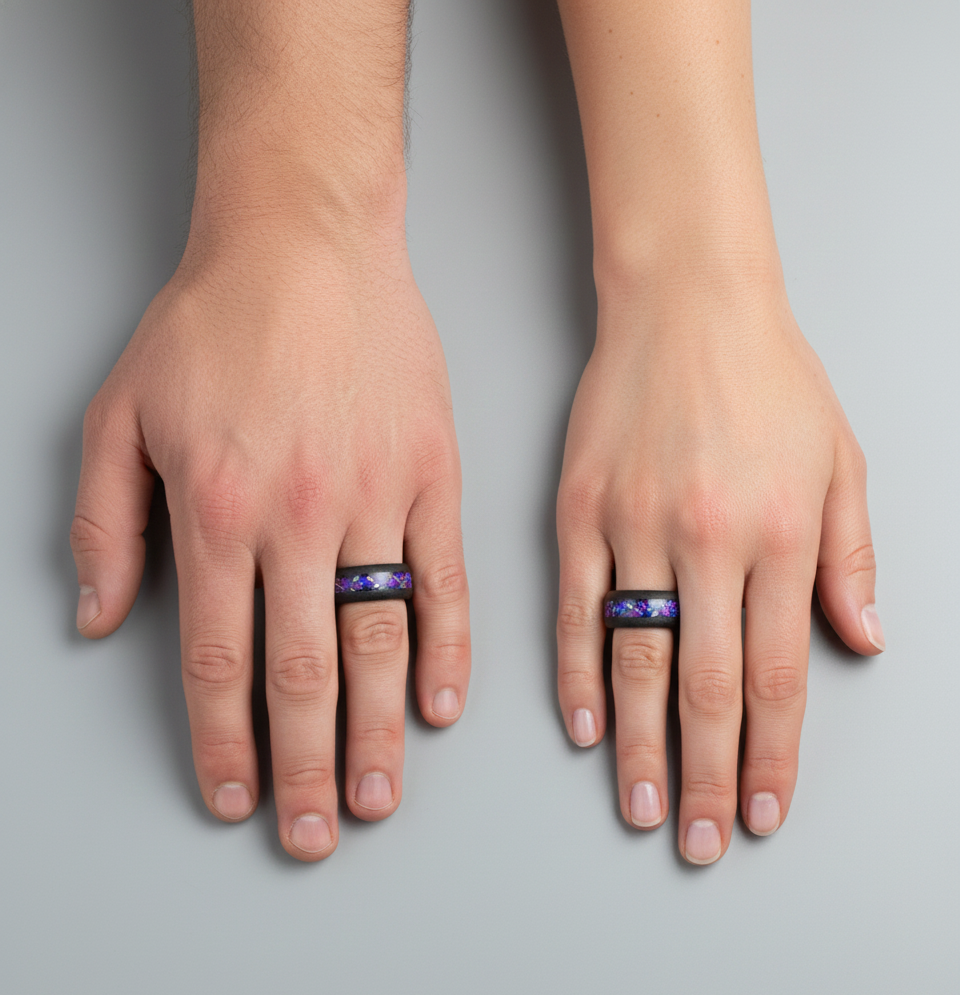 Void Nebula Sandblasted Black Tungsten Ring with Cosmic Nebula Inlay