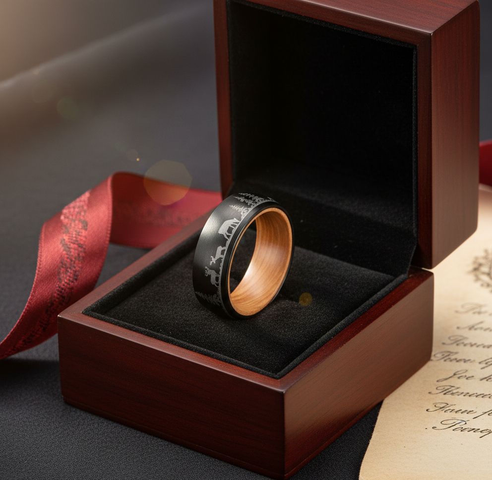 Nature  Tungsten Ring with Whiskey Barrel Wood Liner