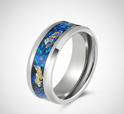 Aurora Gilded Opal Tungsten Ring with Gold Leaf Inlay