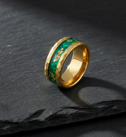 Gilded Legacy Gold Plated Tungsten Ring with Stone and Gold Leaf Inlay