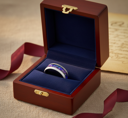 Stellar Drift Sandblasted Silver Tungsten Ring with Nebula Inlay