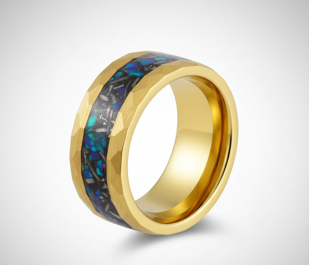 Aurora Radiance Gold Plated Tungsten Ring with Opal Inlay