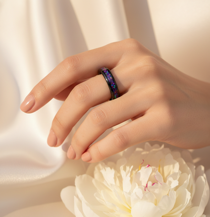 Midnight Aurora Black Plated Tungsten Ring with Alexandrite Inlay