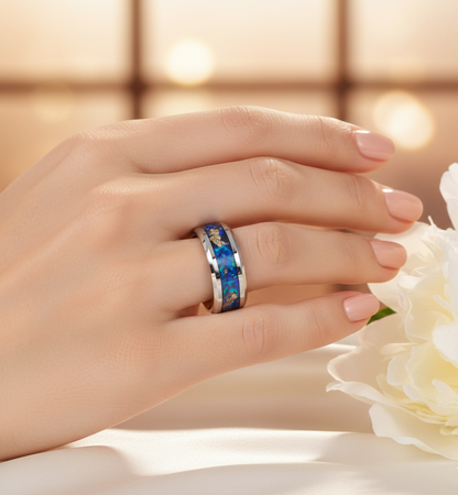 Aurora Gilded Opal Tungsten Ring with Gold Leaf Inlay