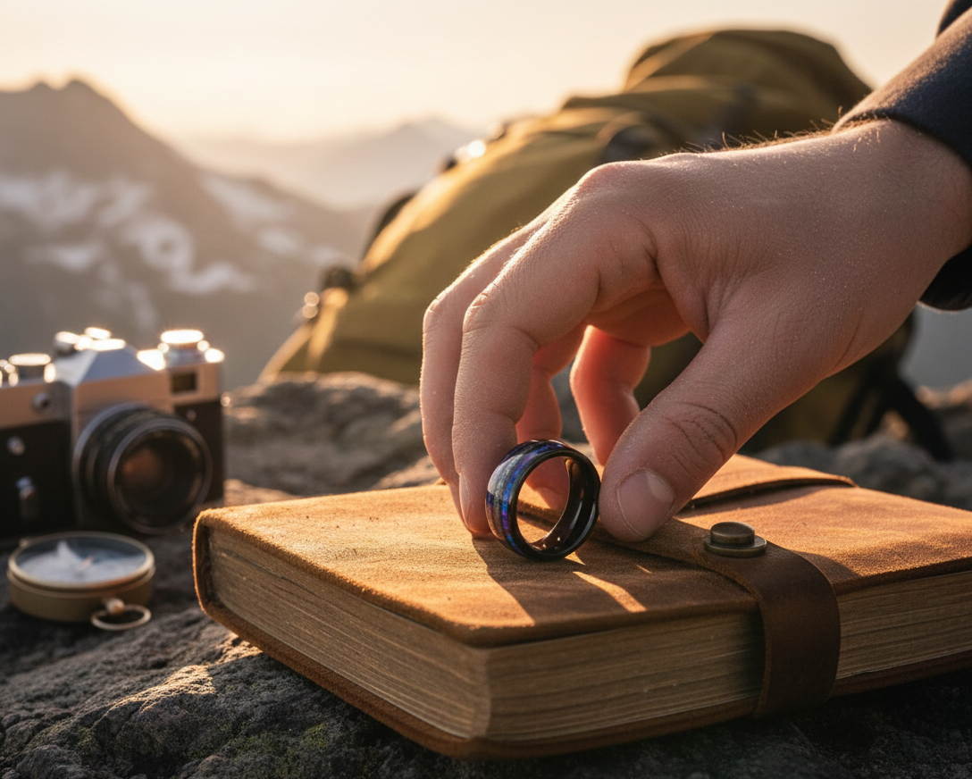 Celestial Dominion Gunmetal Tungsten Ring with Dual Nebula Galaxy Inlay and Meteorite Core