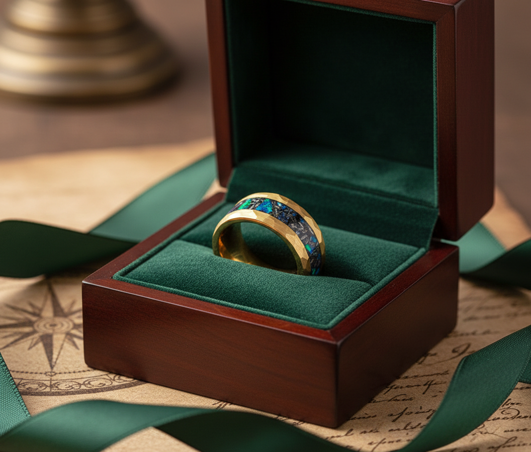 Aurora Radiance Gold Plated Tungsten Ring with Opal Inlay