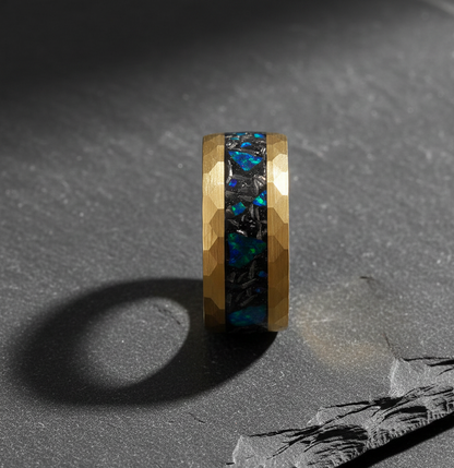 Aurora Radiance Gold Plated Tungsten Ring with Opal Inlay