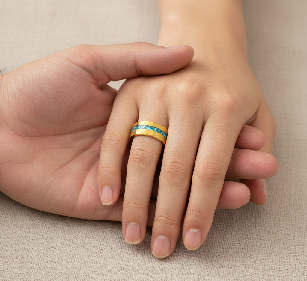 Golden Crest Gold Plated Tungsten Ring with Stone Inlay