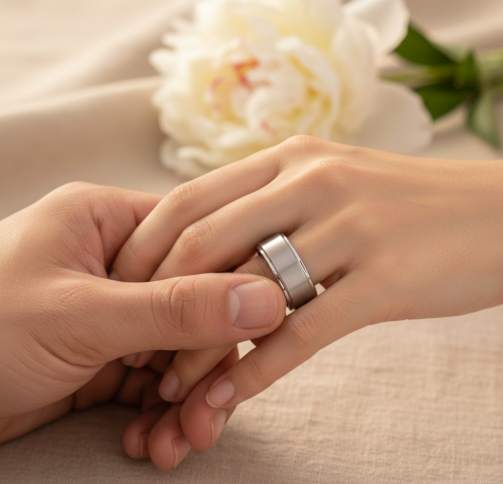 Trinity Ascend Black, Silver & Rose Gold Stepped-Edge Tungsten Ring