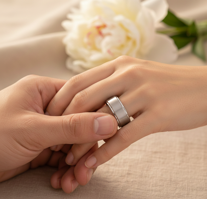 Trinity Ascend Black, Silver & Rose Gold Stepped-Edge Tungsten Ring