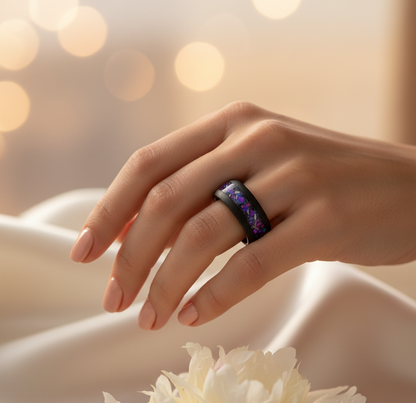 Void Nebula Sandblasted Black Tungsten Ring with Cosmic Nebula Inlay