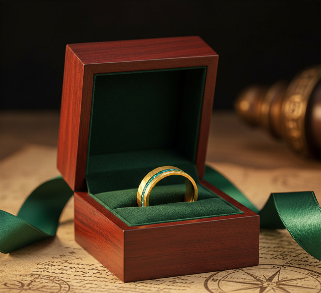 Golden Crest Gold Plated Tungsten Ring with Stone Inlay