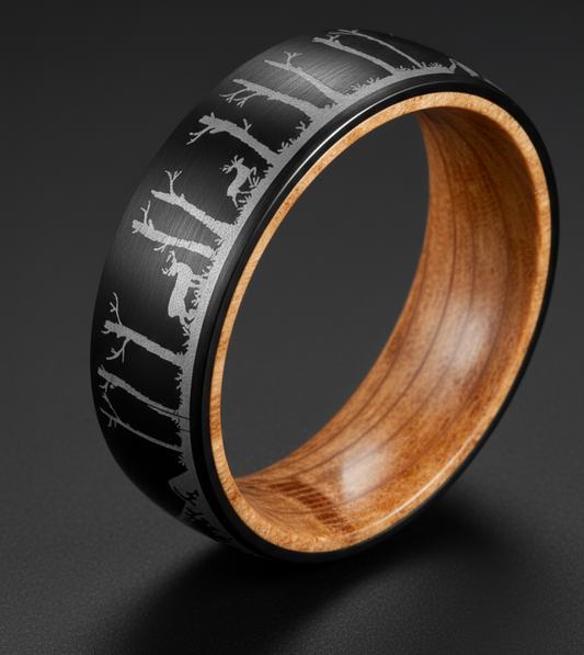 Nature Tungsten Ring with Whiskey Barrel Wood Liner