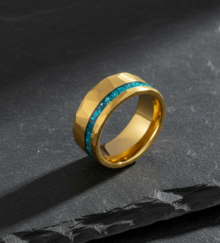 Golden Crest Gold Plated Tungsten Ring with Stone Inlay