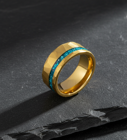 Golden Crest Gold Plated Tungsten Ring with Stone Inlay