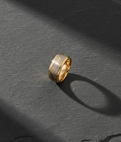Imperial Weave Gold Plated Tungsten Ring with Brushed Silver