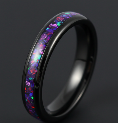 Midnight Aurora Black Plated Tungsten Ring with Alexandrite Inlay