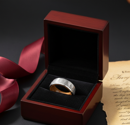 Tungsten Ring Nature Images with Whiskey Barrel Wood Liner
