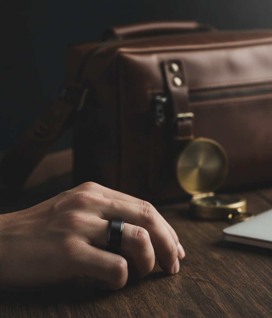 Trinity Ascend Black, Silver & Rose Gold Stepped-Edge Tungsten Ring