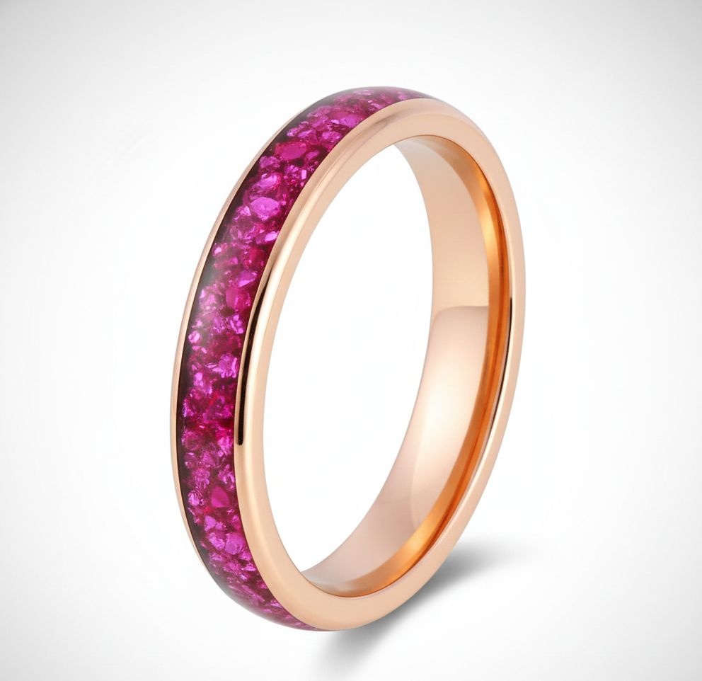 Imperial Violet Rose Gold Plated Tungsten Ring with Purple Alexandrite Inlay