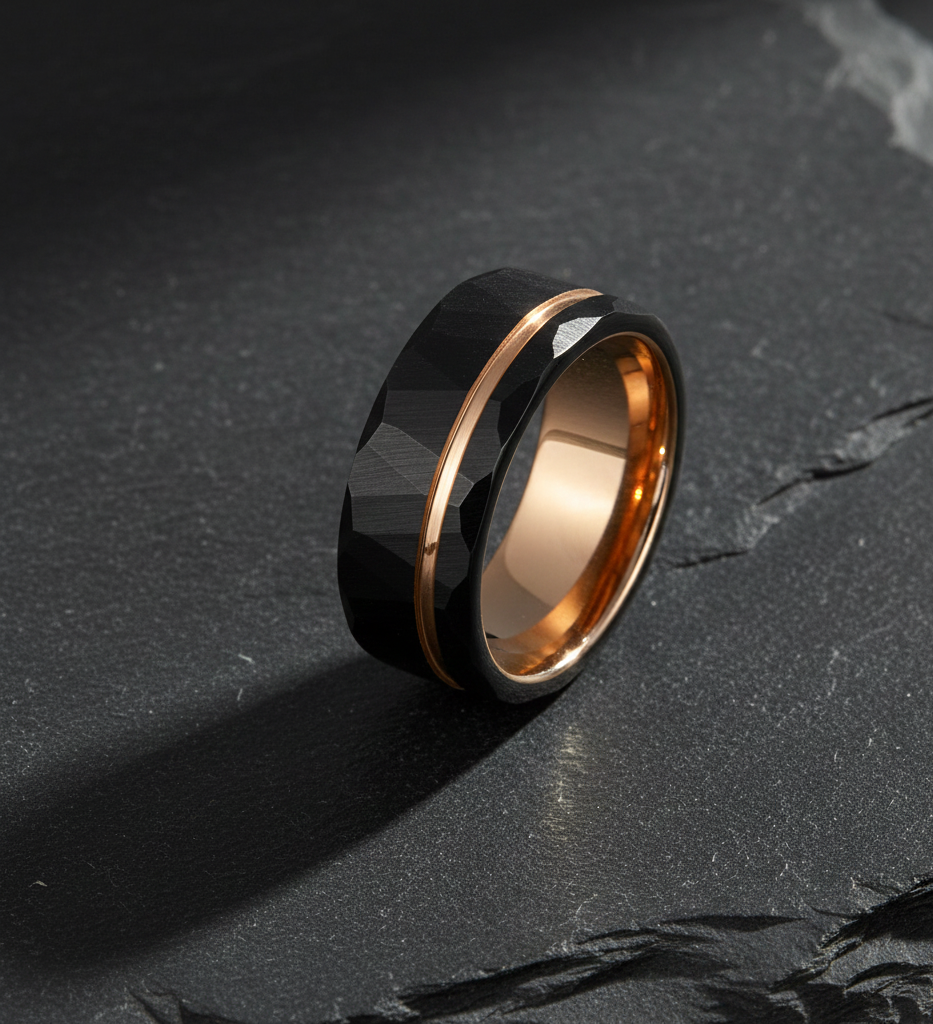 Eclipse Harmony Black & Rose Gold Plated Tungsten Ring
