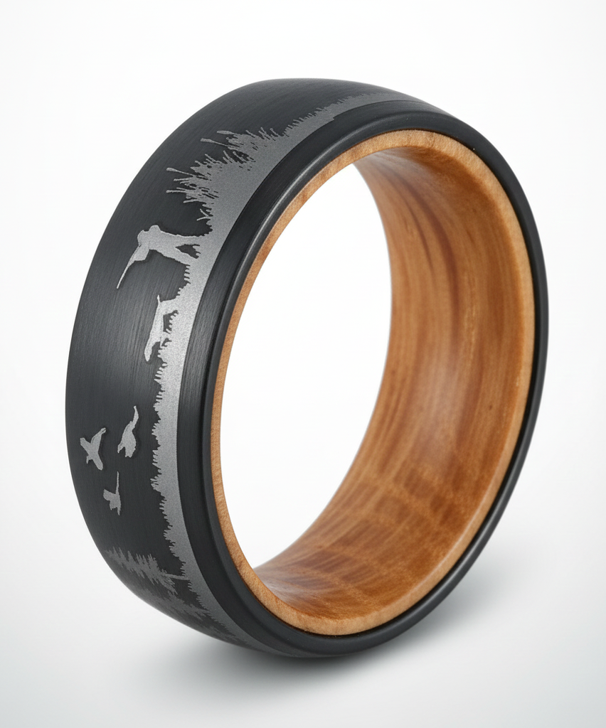 Hunter Tungsten Ring with Whiskey Barrel Wood Liner