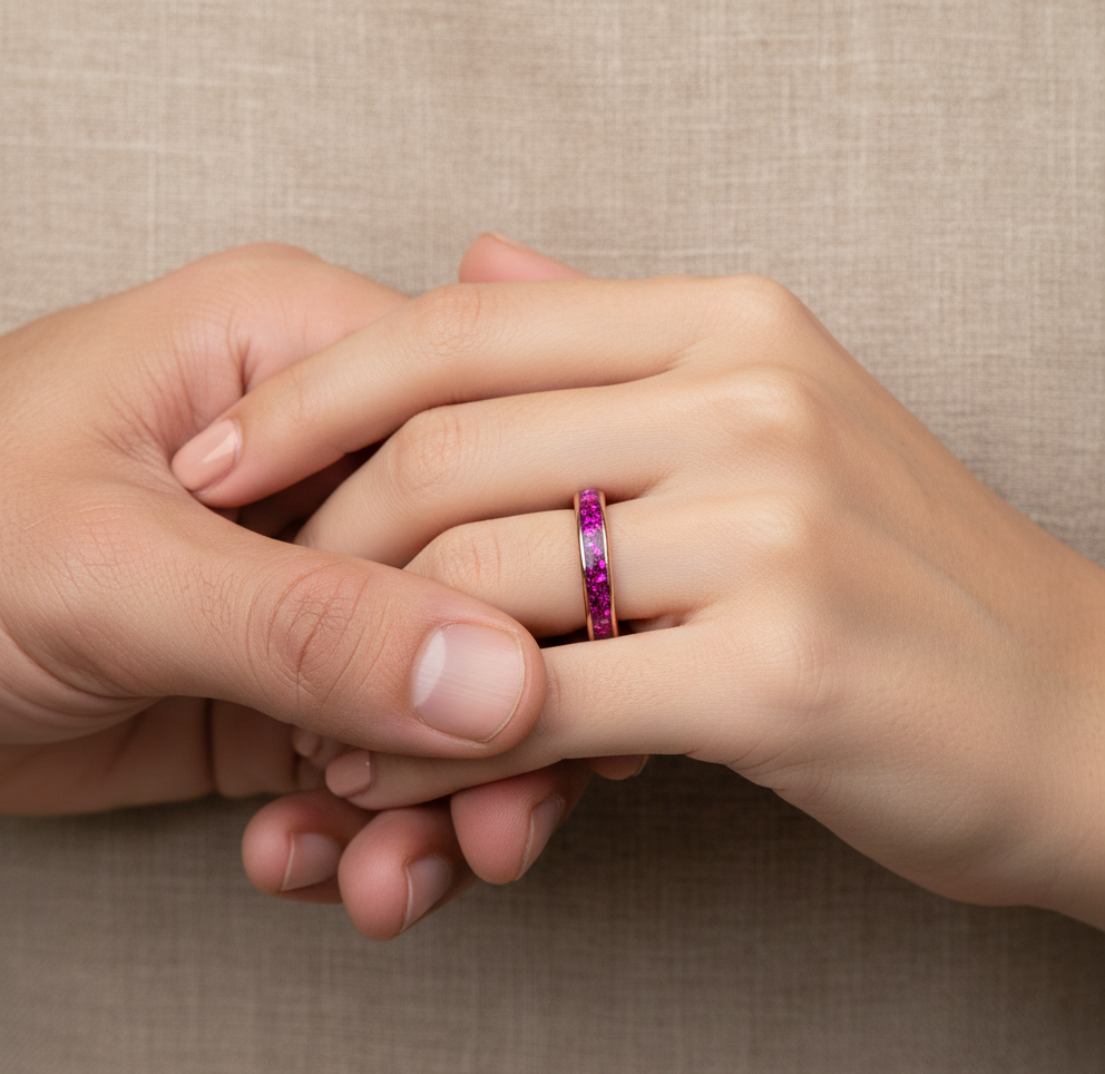 Imperial Violet Rose Gold Plated Tungsten Ring with Purple Alexandrite Inlay