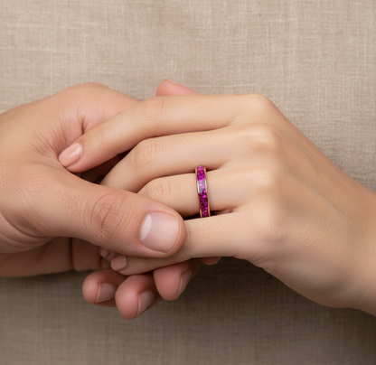 Imperial Violet Rose Gold Plated Tungsten Ring with Purple Alexandrite Inlay