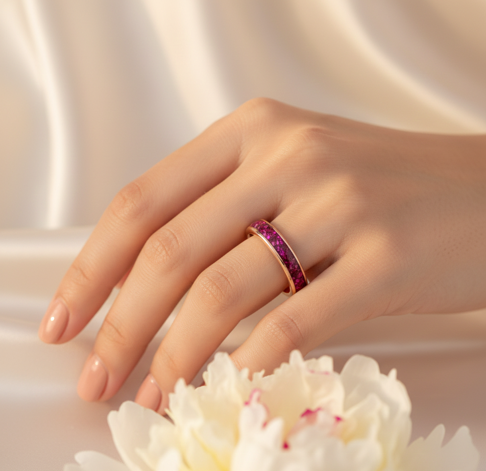 Imperial Violet Rose Gold Plated Tungsten Ring with Purple Alexandrite Inlay