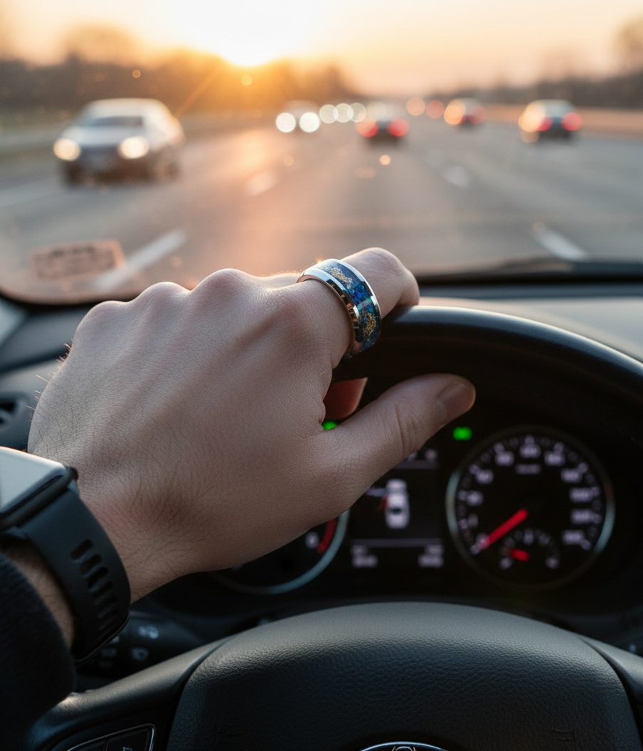 Aurora Gilded Opal Tungsten Ring with Gold Leaf Inlay