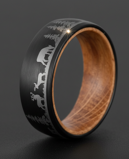 Nature  Tungsten Ring with Whiskey Barrel Wood Liner