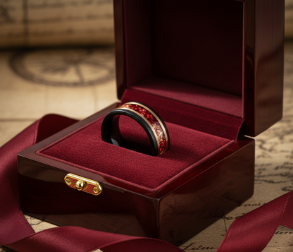Eclipse Artisan Black & Rose Gold Tungsten Ring with Stone and Gold Leaf Inlay