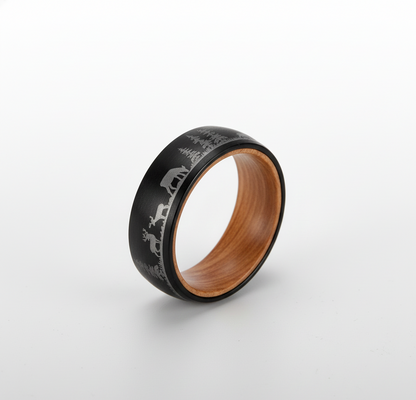Nature  Tungsten Ring with Whiskey Barrel Wood Liner