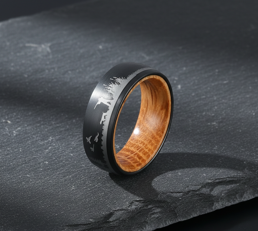 Hunter Tungsten Ring with Whiskey Barrel Wood Liner