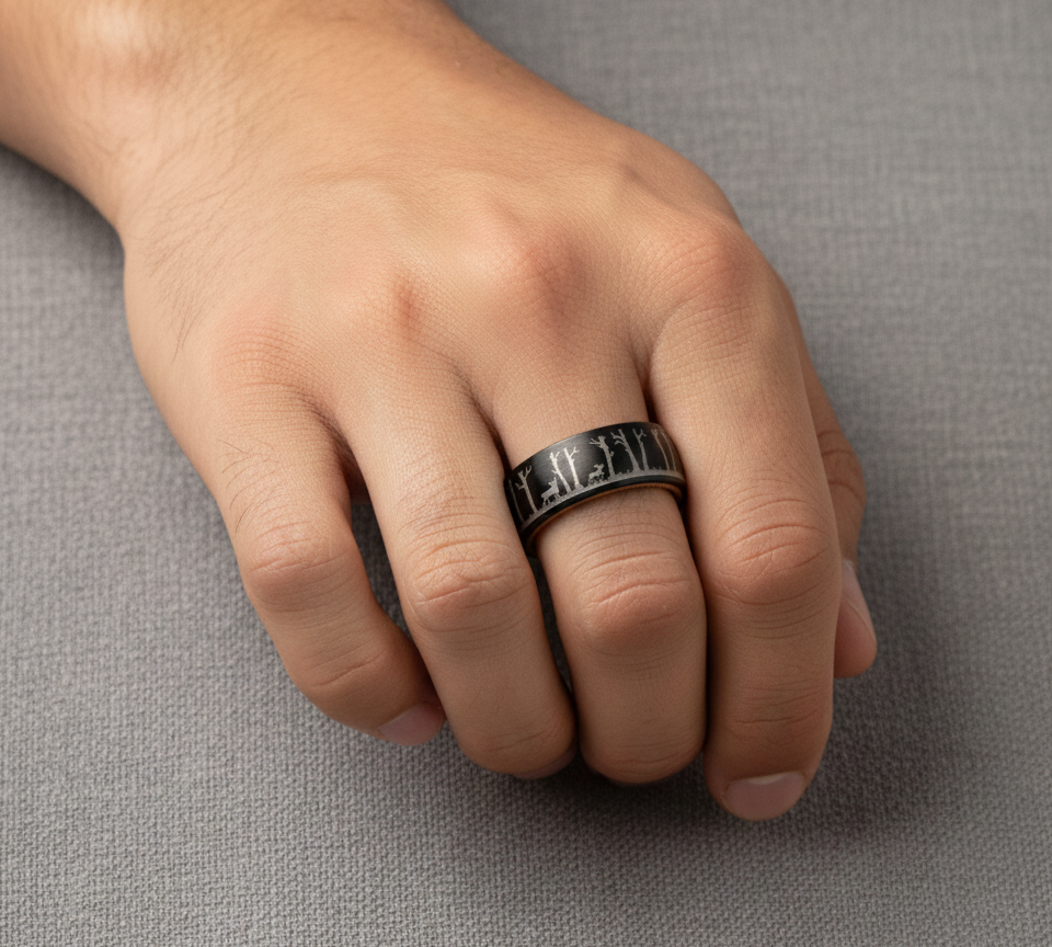 Nature Tungsten Ring with Whiskey Barrel Wood Liner