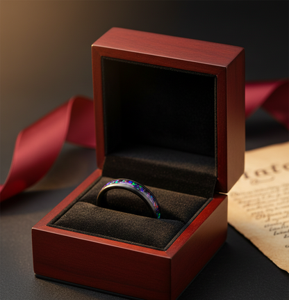 Midnight Aurora Black Plated Tungsten Ring with Alexandrite Inlay