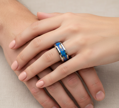 Aurora Gilded Opal Tungsten Ring with Gold Leaf Inlay