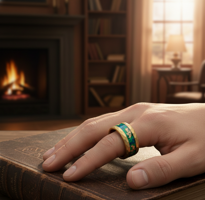 Gilded Legacy Gold Plated Tungsten Ring with Stone and Gold Leaf Inlay