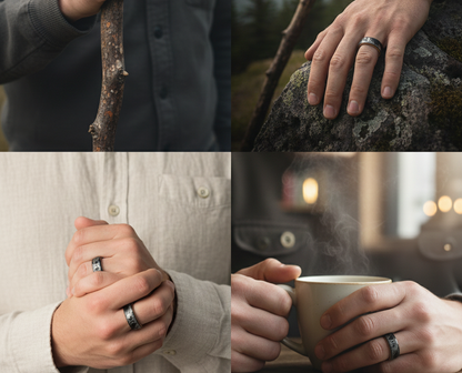 Mountain Tungsten Ring with Whiskey Barrel Wood Line