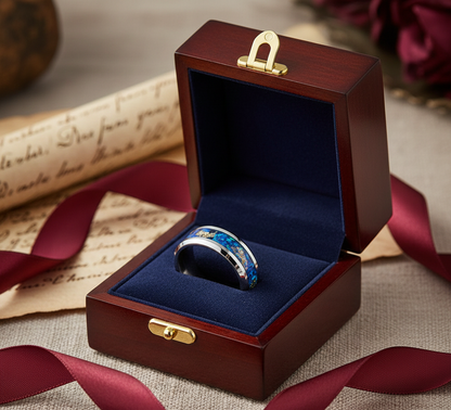 Aurora Gilded Opal Tungsten Ring with Gold Leaf Inlay