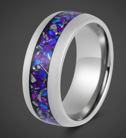 Stellar Drift Sandblasted Silver Tungsten Ring with Nebula Inlay