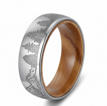 Tungsten Ring Nature Images with Whiskey Barrel Wood Liner