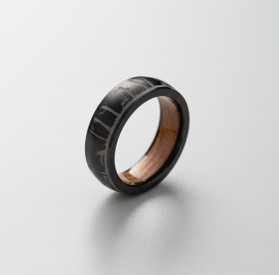 Nature Tungsten Ring with Whiskey Barrel Wood Liner