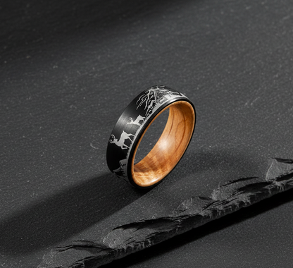 Tungsten Nature Ring with Whiskey Barrel Wood Liner