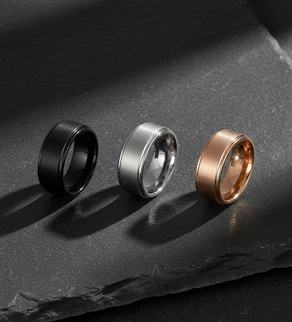 Trinity Ascend Black, Silver & Rose Gold Stepped-Edge Tungsten Ring