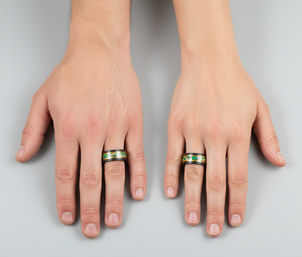 Nocturne Gilded Black & Rose Gold Tungsten Ring with Stone and Gold Leaf Inlay