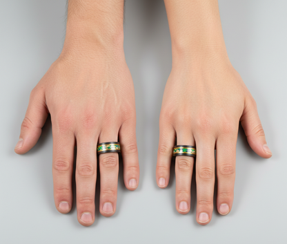 Nocturne Gilded Black & Rose Gold Tungsten Ring with Stone and Gold Leaf Inlay