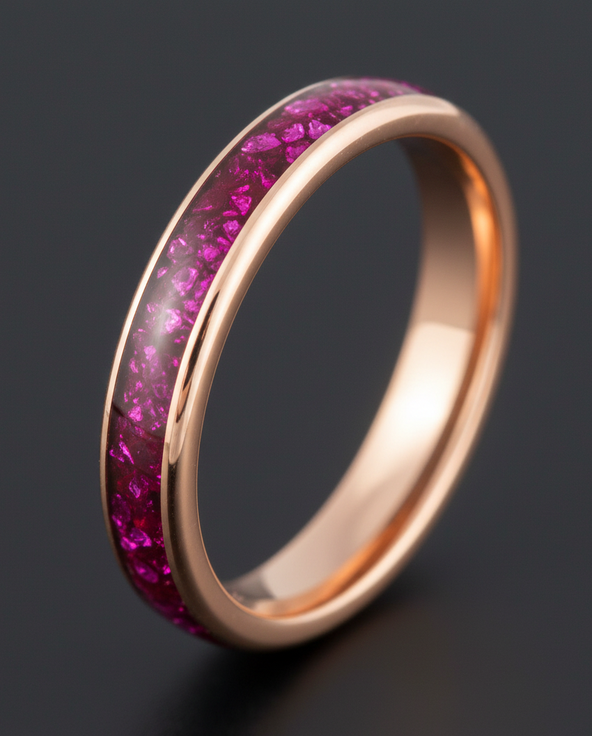 Imperial Violet Rose Gold Plated Tungsten Ring with Purple Alexandrite Inlay